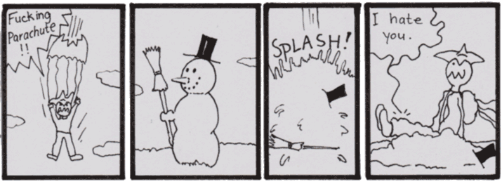Ola Lawless crash lands on the snowman.